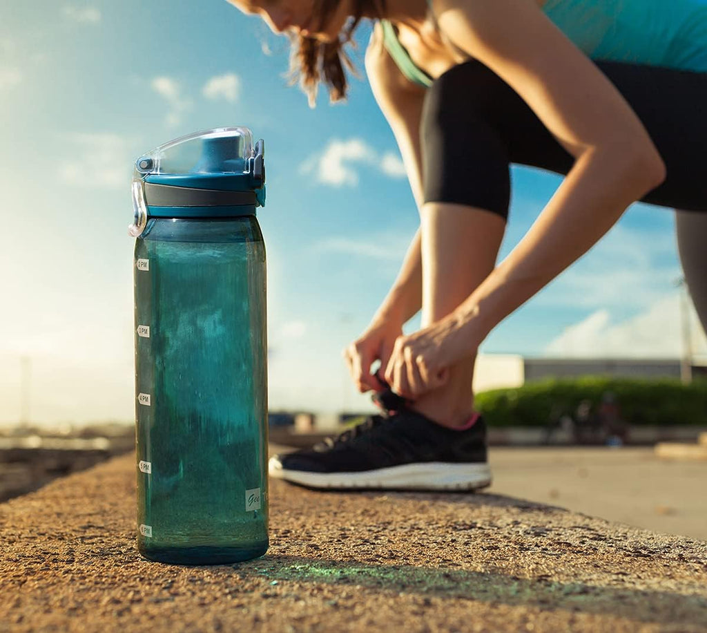 Time Marker Water Bottle Gym, 30oz Large Durable Transparent Bottle for Workout Sport Travel Water Tracker Blue (Pack of 1)