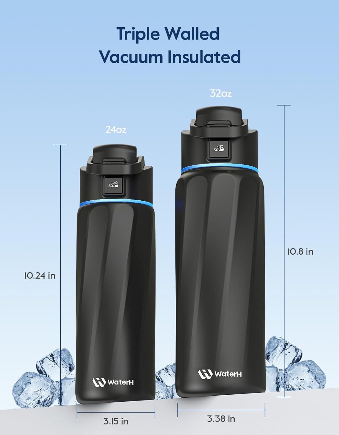 BOOST Smart Water Bottle with Reminder & Tracker, Double Wall Vacuum Insulated Bottles Stainless Steel, 32oz BPA-Free Wide Mouth for Gym, Office, School, Ideal Gift for Christmas, New Year