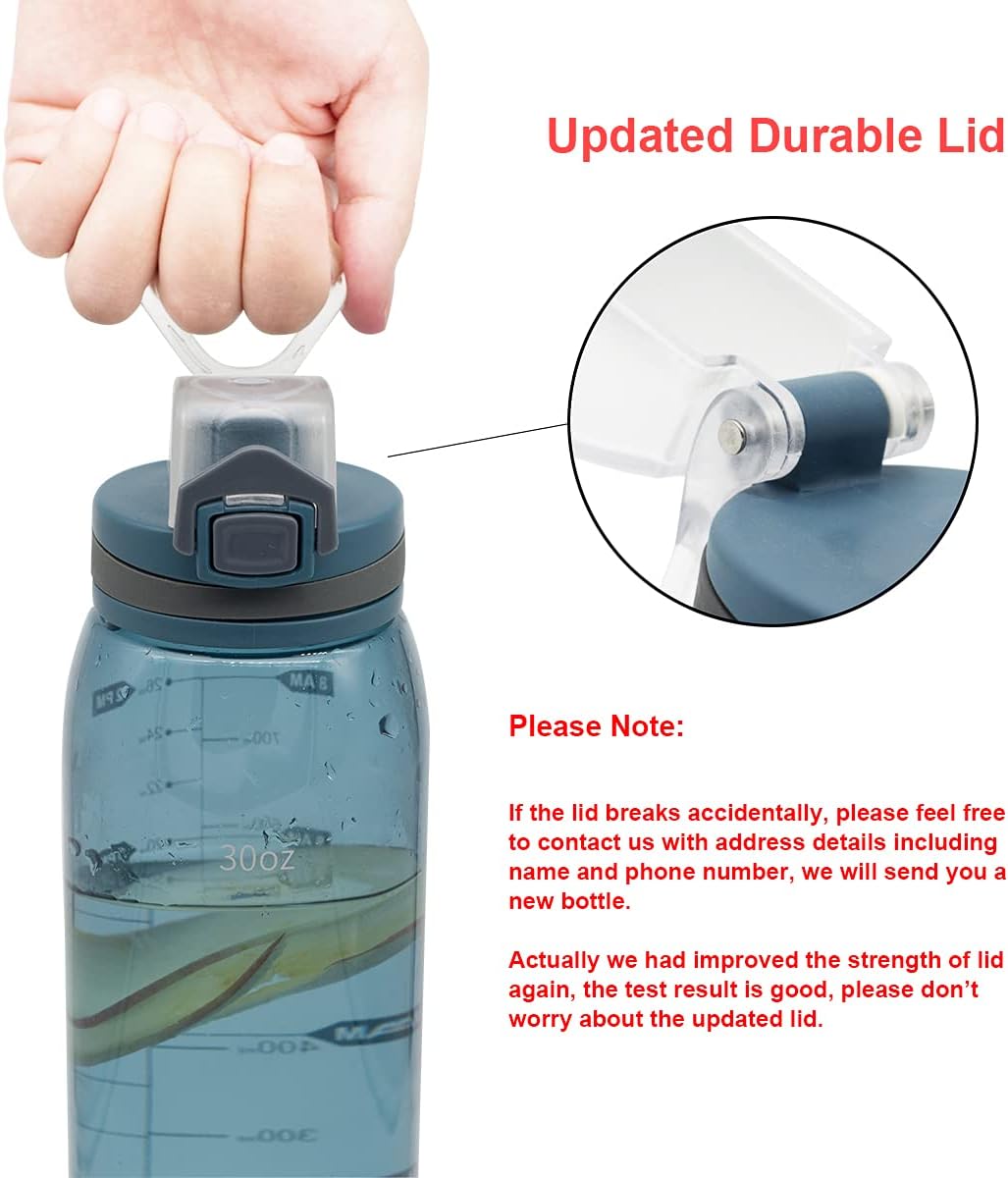 Time Marker Water Bottle Gym, 30oz Large Durable Transparent Bottle for Workout Sport Travel Water Tracker Blue (Pack of 1)