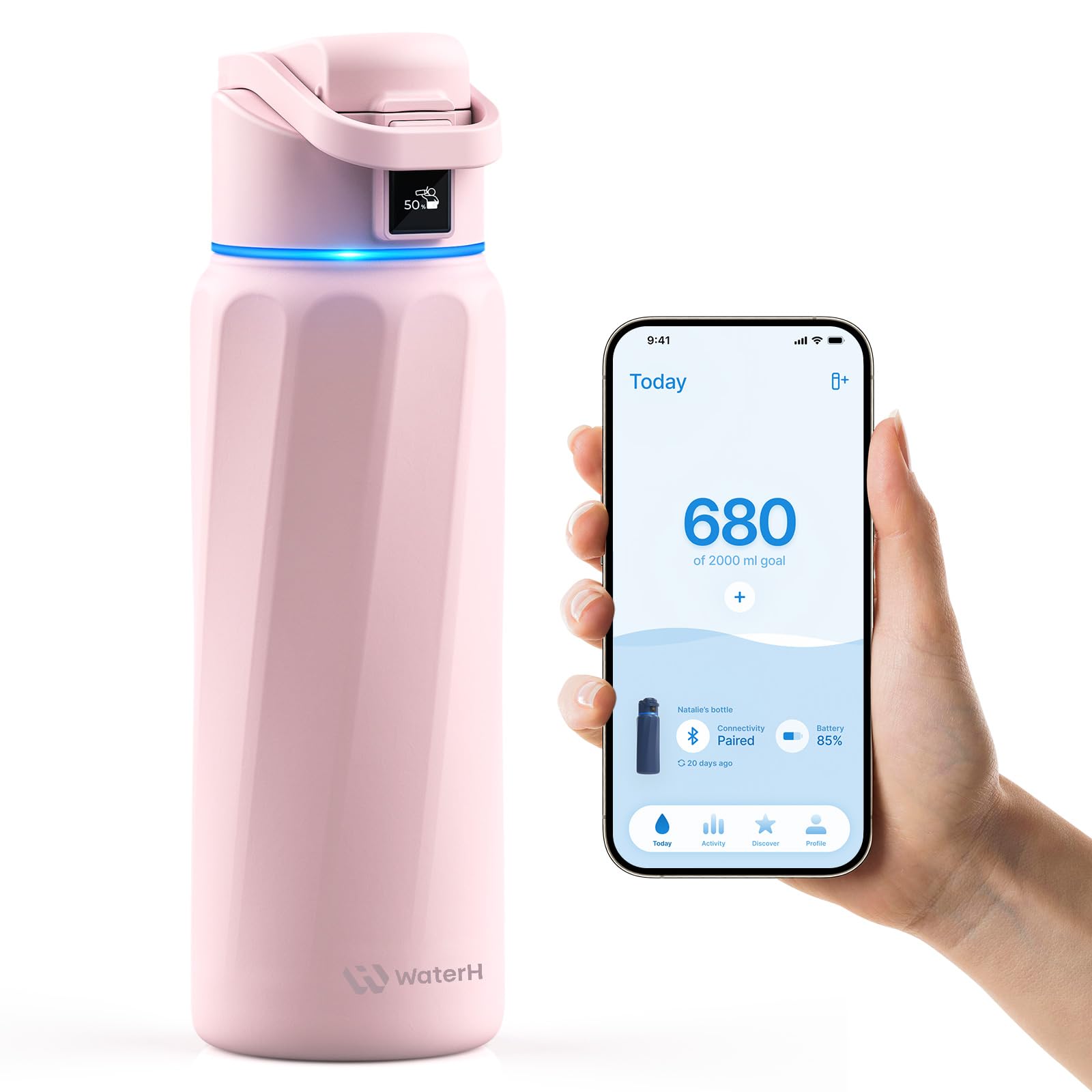 BOOST Smart Water Bottle with Reminder & Tracker, Double Wall Vacuum Insulated Bottles Stainless Steel, 32oz BPA-Free Wide Mouth for Gym, Office, School, Ideal Gift for Christmas, New Year