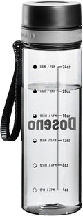 Reusable Water Bottle, 28OZ Clear Water Bottle with Time Marker, Plastic Water Bottles with Strap, Gym Water Bottles for Men, Black