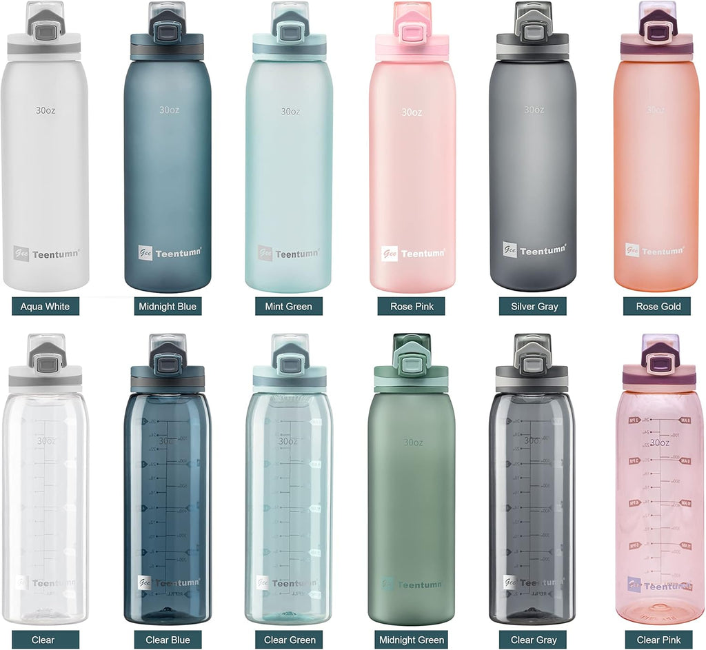 Time Marker Water Bottle Gym, 30oz Large Durable Transparent Bottle for Workout Sport Travel Water Tracker Blue (Pack of 1)