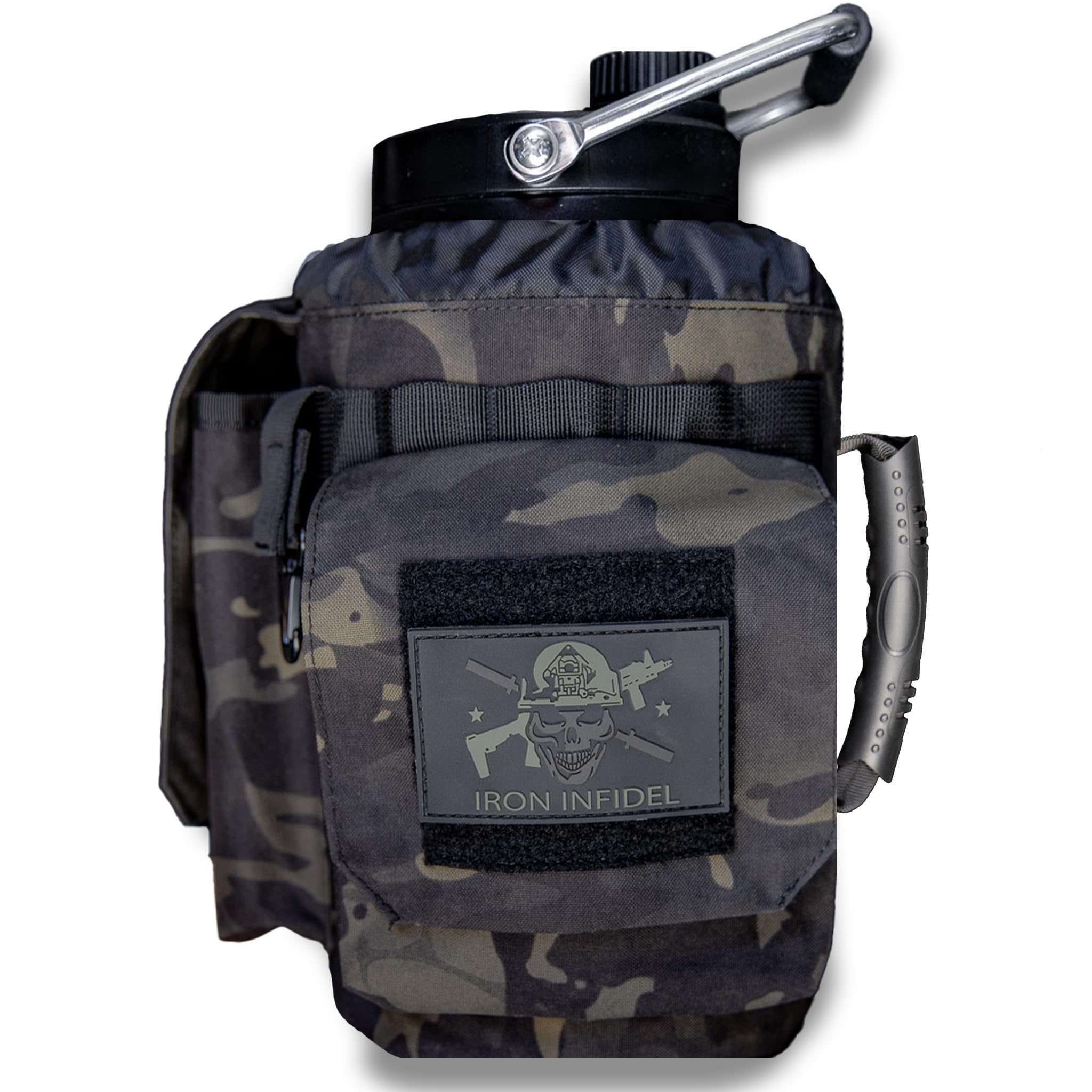Iron Infidel Battle Bottle - One Gallon Insulated Water Bottle with Dual Carry Handles - 128 oz Tactical Stainless Steel Water Jug & Rugged Extra Large Sleeve With Storage (Betsy 128 Ounces)