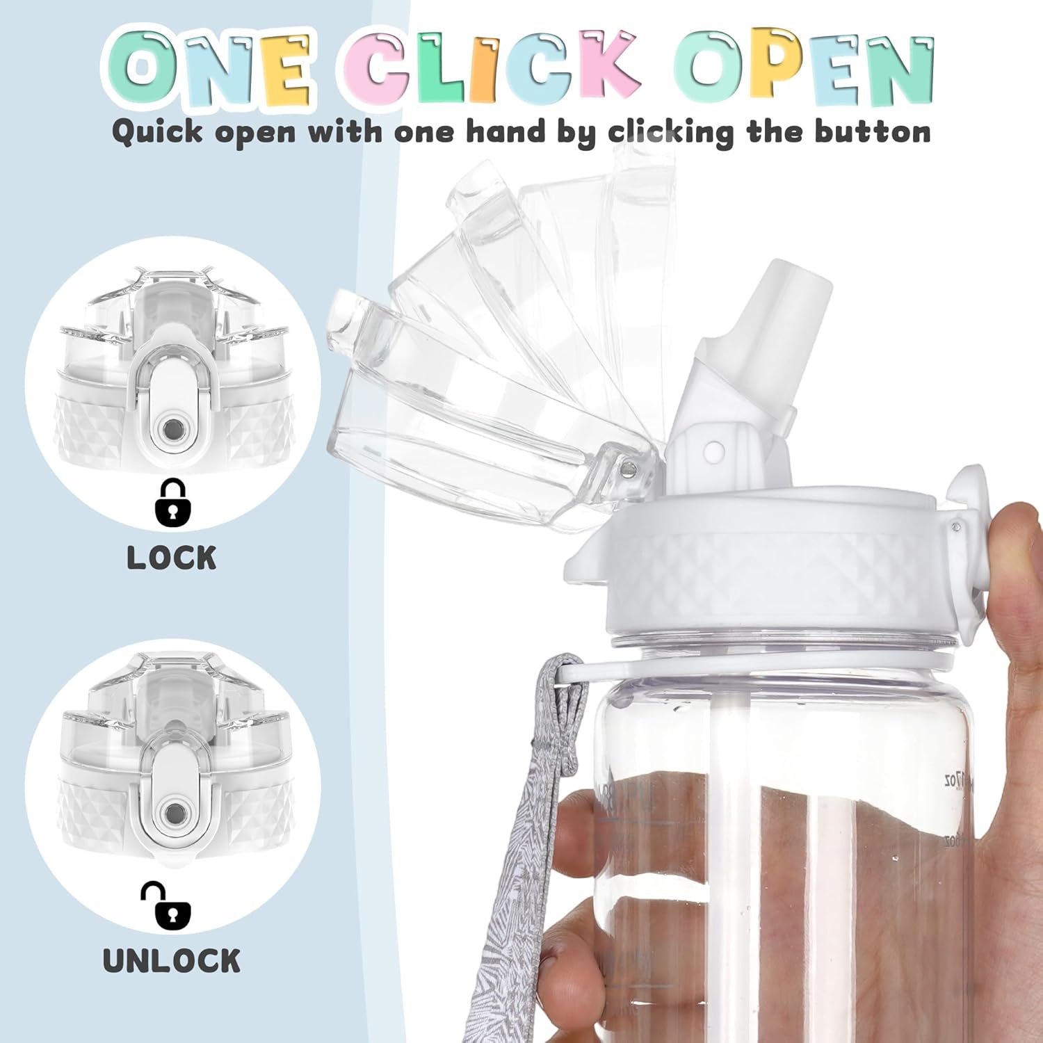 OLDLEY 17oz Kids Water Bottle for School - Motivational With Silicone Straw, Leak-Proof Tritan BPA-Free, Reusable for Girls Boys, Clear