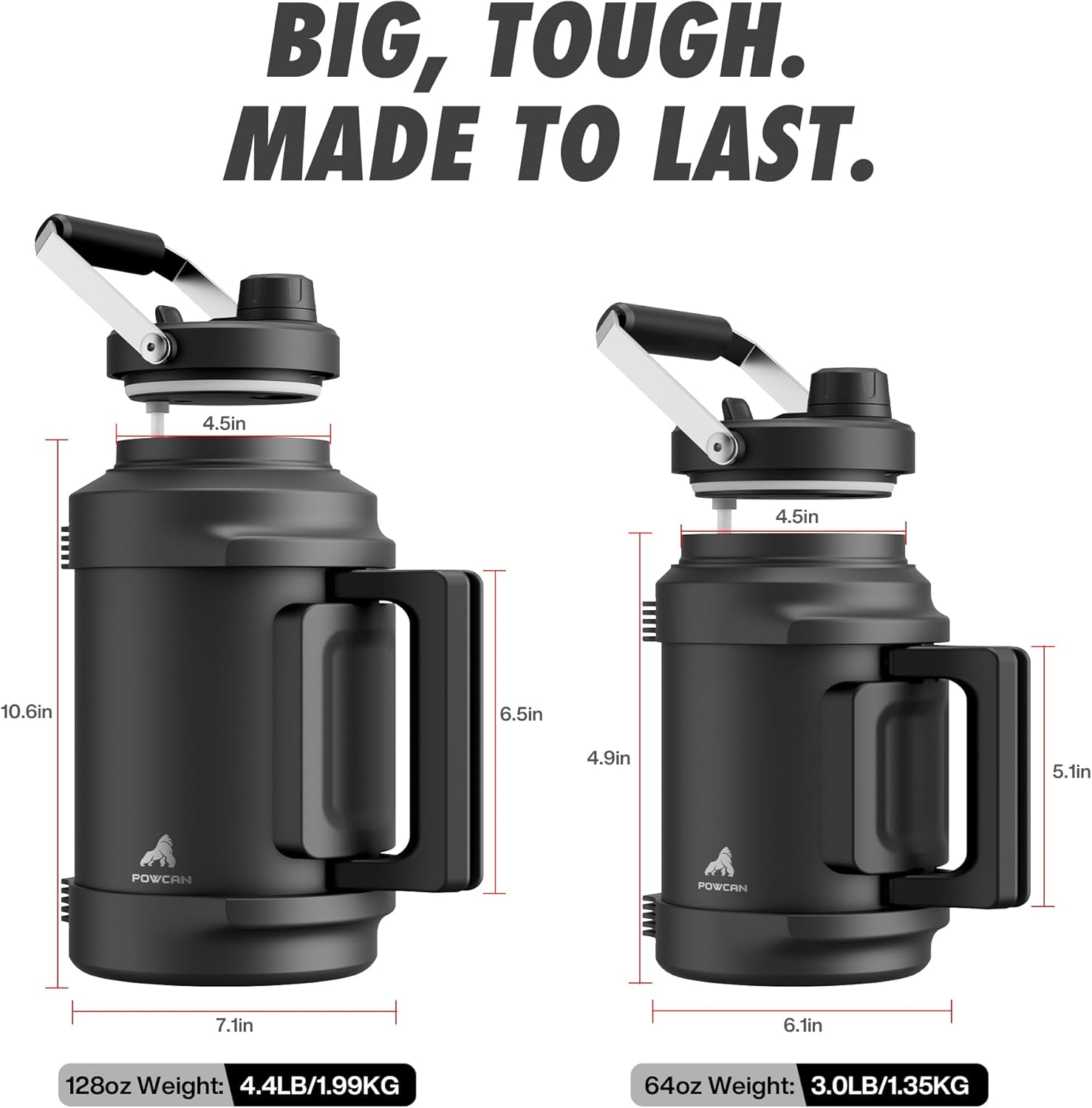 1 Gallon Insulated Water Bottle for Travel: 2-in-1 Straw Spout Lid, Dual Handle, Leakproof, Keep Cold 48H, 128oz Stainless Steel Water Jug for Gym, Biking, Road Trip, Work, Home, Picnic (Midnight)