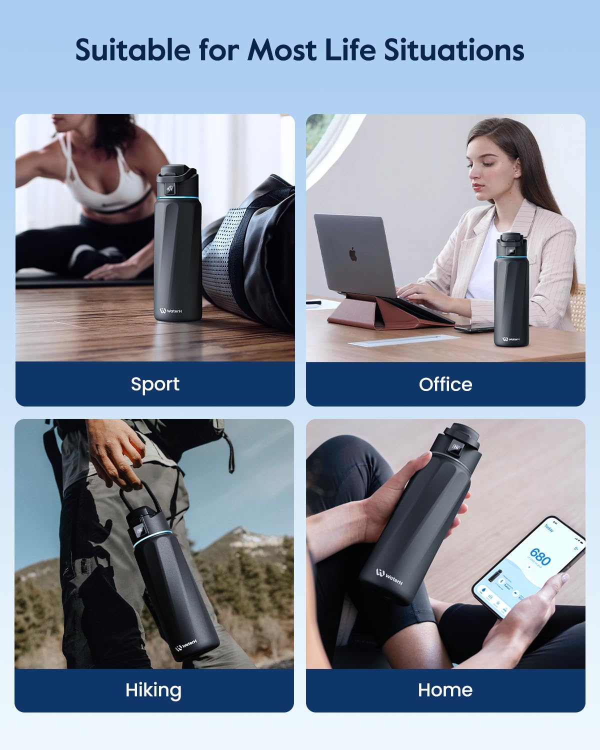 BOOST Smart Water Bottle with Reminder & Tracker, Double Wall Vacuum Insulated Bottles Stainless Steel, 32oz BPA-Free Wide Mouth for Gym, Office, School, Ideal Gift for Christmas, New Year