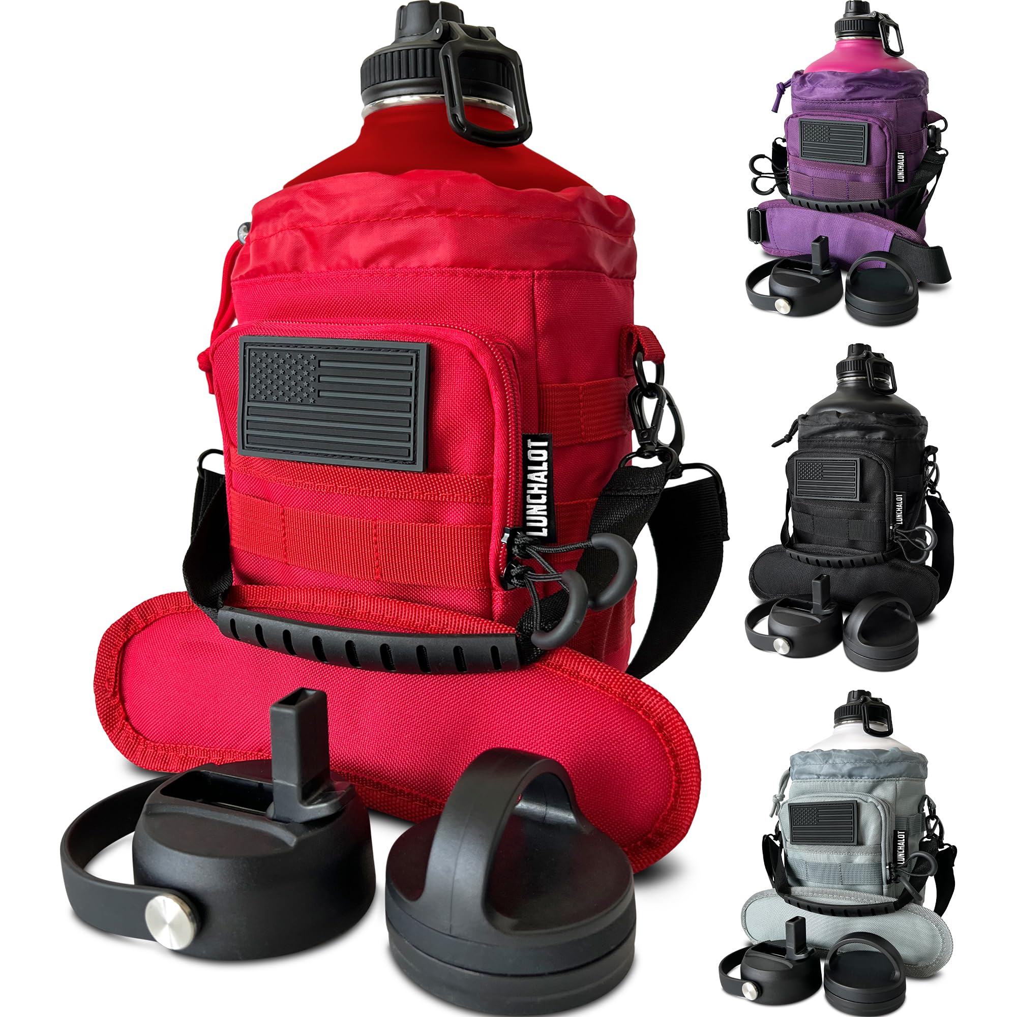 1 Gallon Water Jug - Insulated Stainless Steel Water Bottle with Carry Bag & Straw Lids - 128 Oz Large Capacity, Keep Cold & Hot, Green Tactical Design