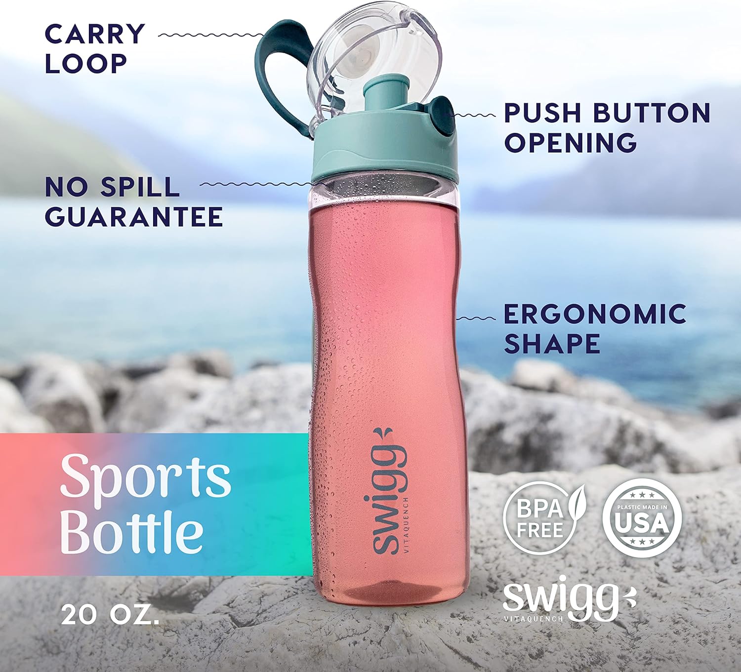 Swigg 1 BPA Free Sports Water Bottles for School Gym Bicycle Car - Leak Proof Sports Waterbottles - See Through Reusable Clear Water Bottle botella de agua Made of Tritan Plastic Refillable 20-24oz