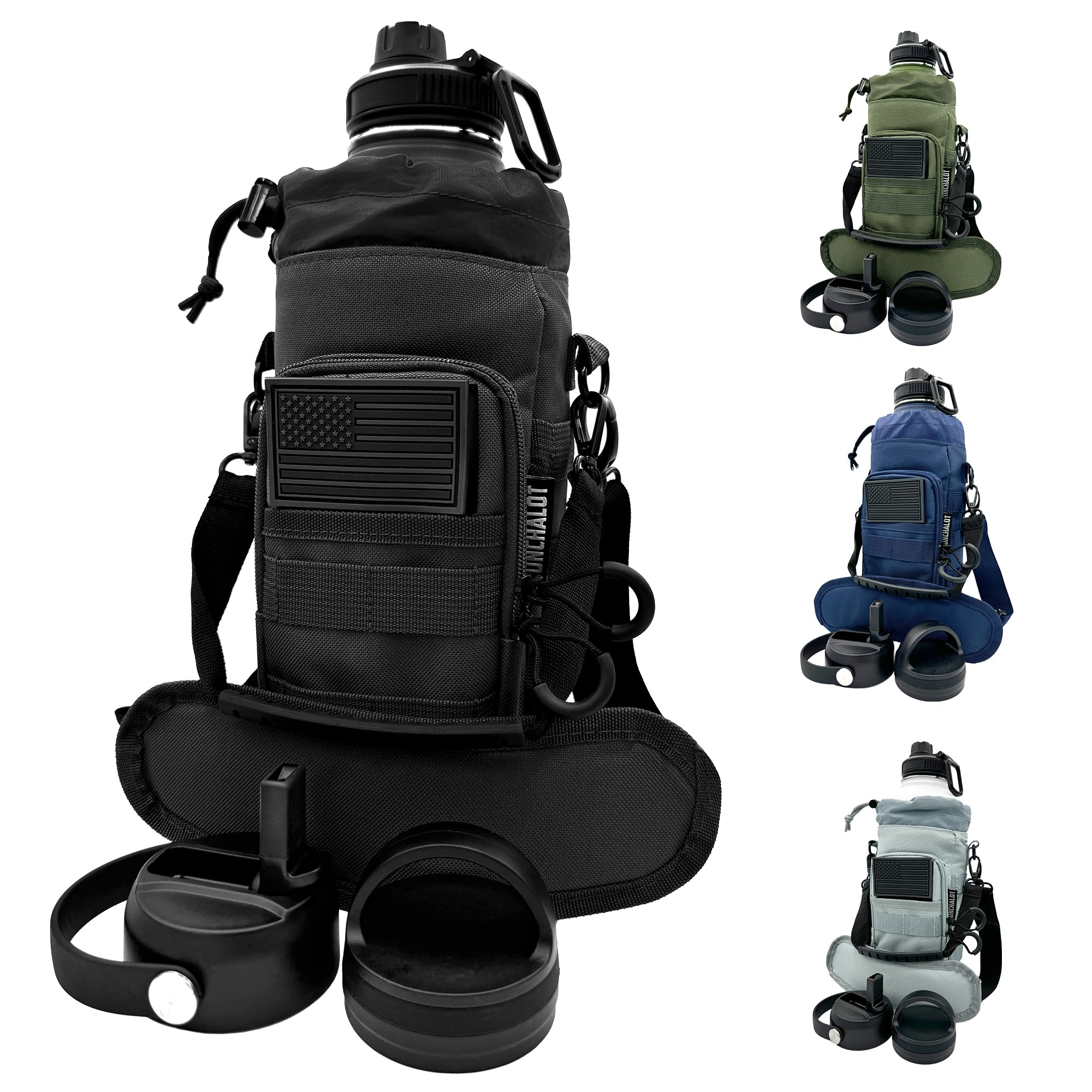 1 Gallon Water Jug - Insulated Stainless Steel Water Bottle with Carry Bag & Straw Lids - 128 Oz Large Capacity, Keep Cold & Hot, Green Tactical Design