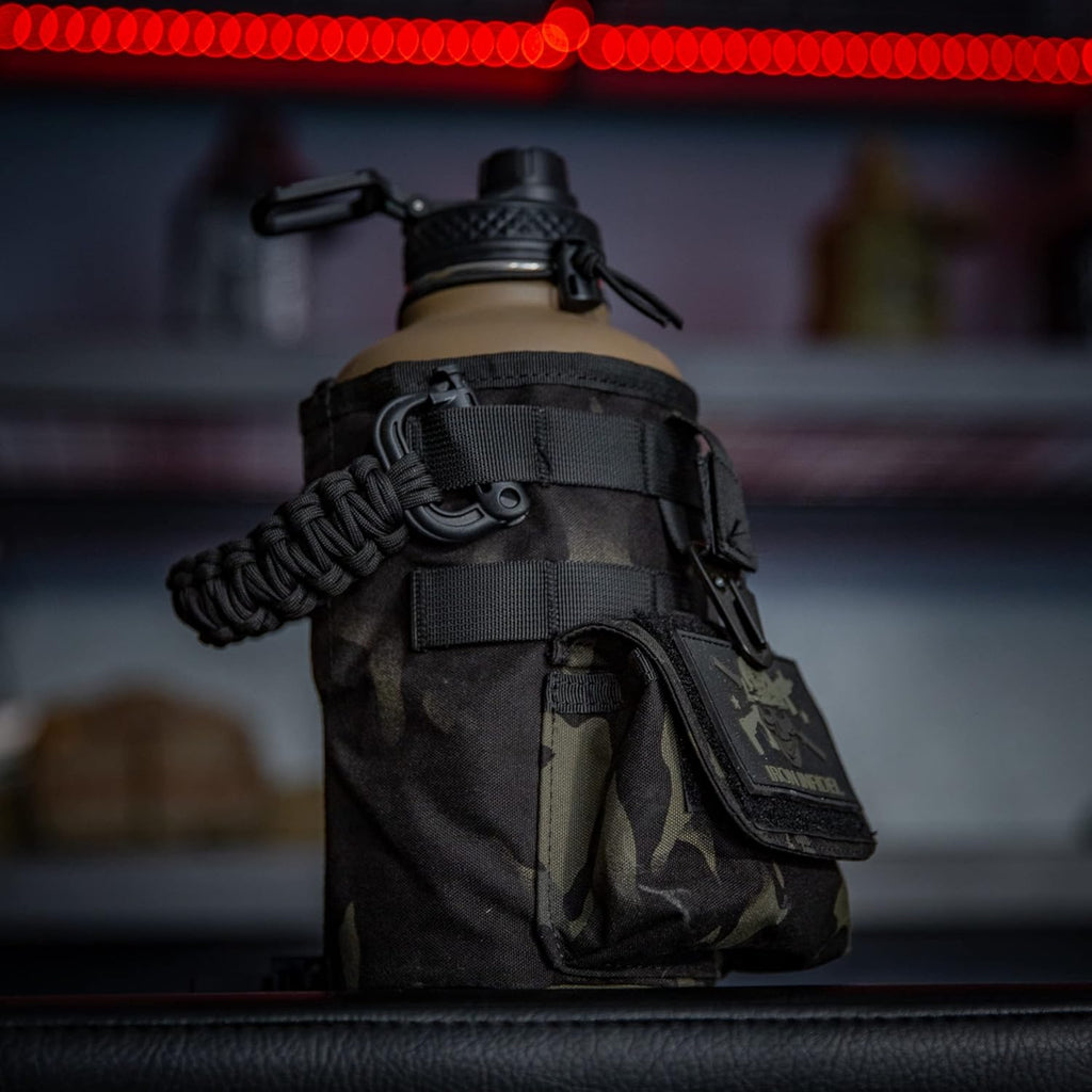 Battle Bottle - Half Gallon Insulated Water Bottle with Paracord Handle - 64 oz Stainless Steel Water Jug with Two Rugged, Removable Sleeves for Keys, Wallet & Phone (Camo Sleeves Bundle)
