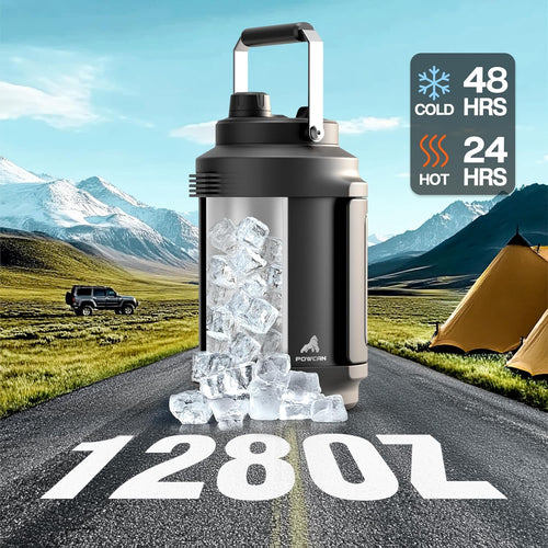 1 Gallon Insulated Water Bottle for Travel: 2-in-1 Straw Spout Lid, Dual Handle, Leakproof, Keep Cold 48H, 128oz Stainless Steel Water Jug for Gym, Biking, Road Trip, Work, Home, Picnic (Midnight)