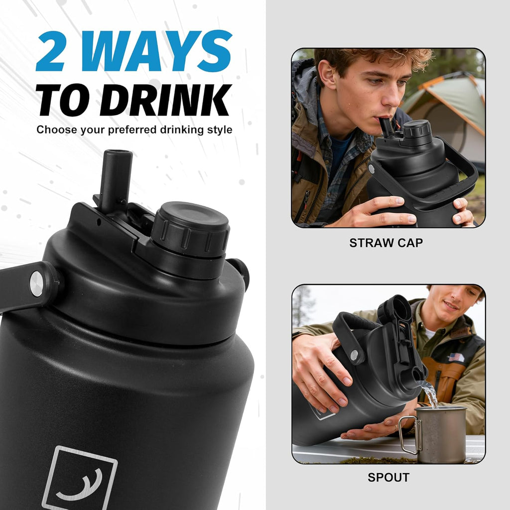 NATURE PIONEOR 1 Gallon Insulated Water Bottle - Double Vacuum Stainless Steel 128 oz Water Bottle with Holder/Carrier, Wide Mouth 1 gallon Water Jug for Outdoor Sports, Hiking, Camping, Gym