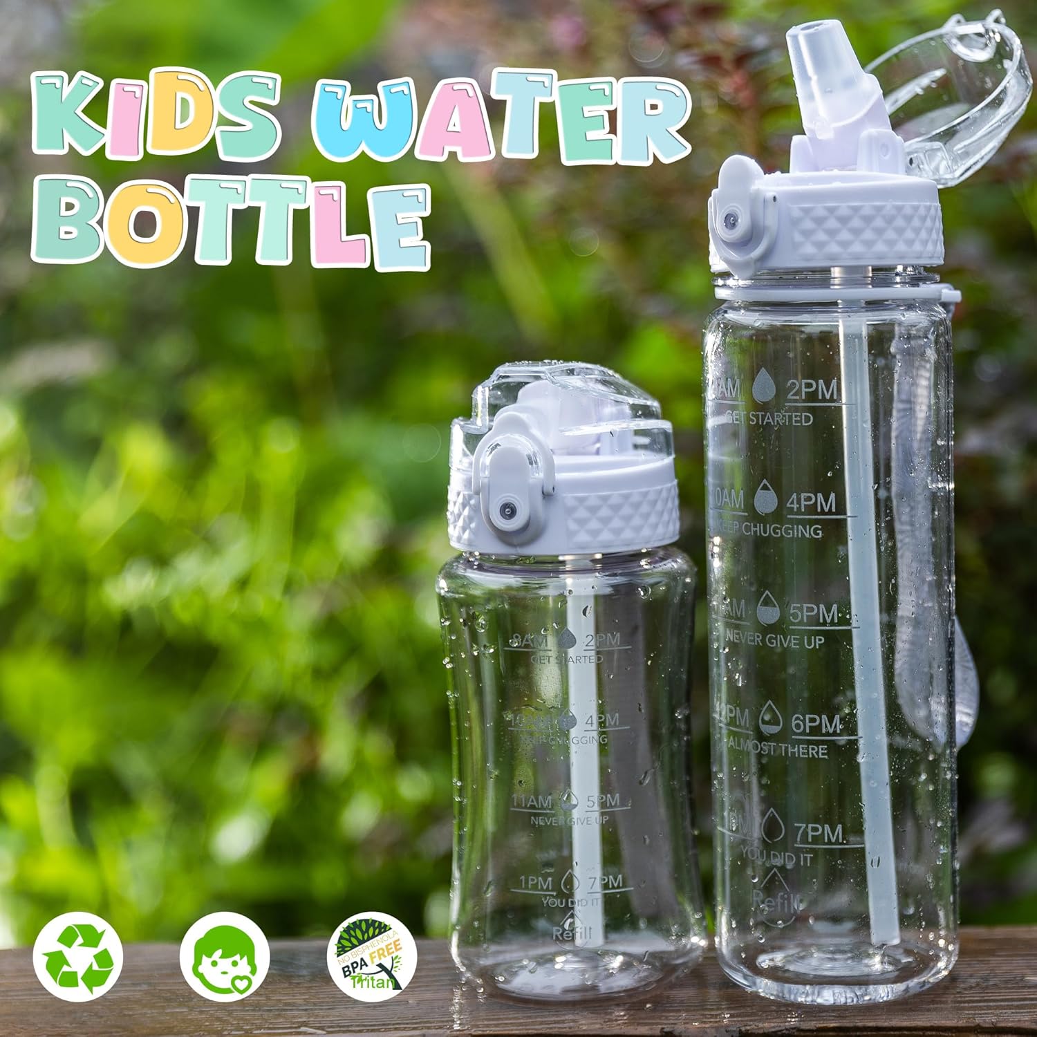 OLDLEY 17oz Kids Water Bottle for School - Motivational With Silicone Straw, Leak-Proof Tritan BPA-Free, Reusable for Girls Boys, Clear