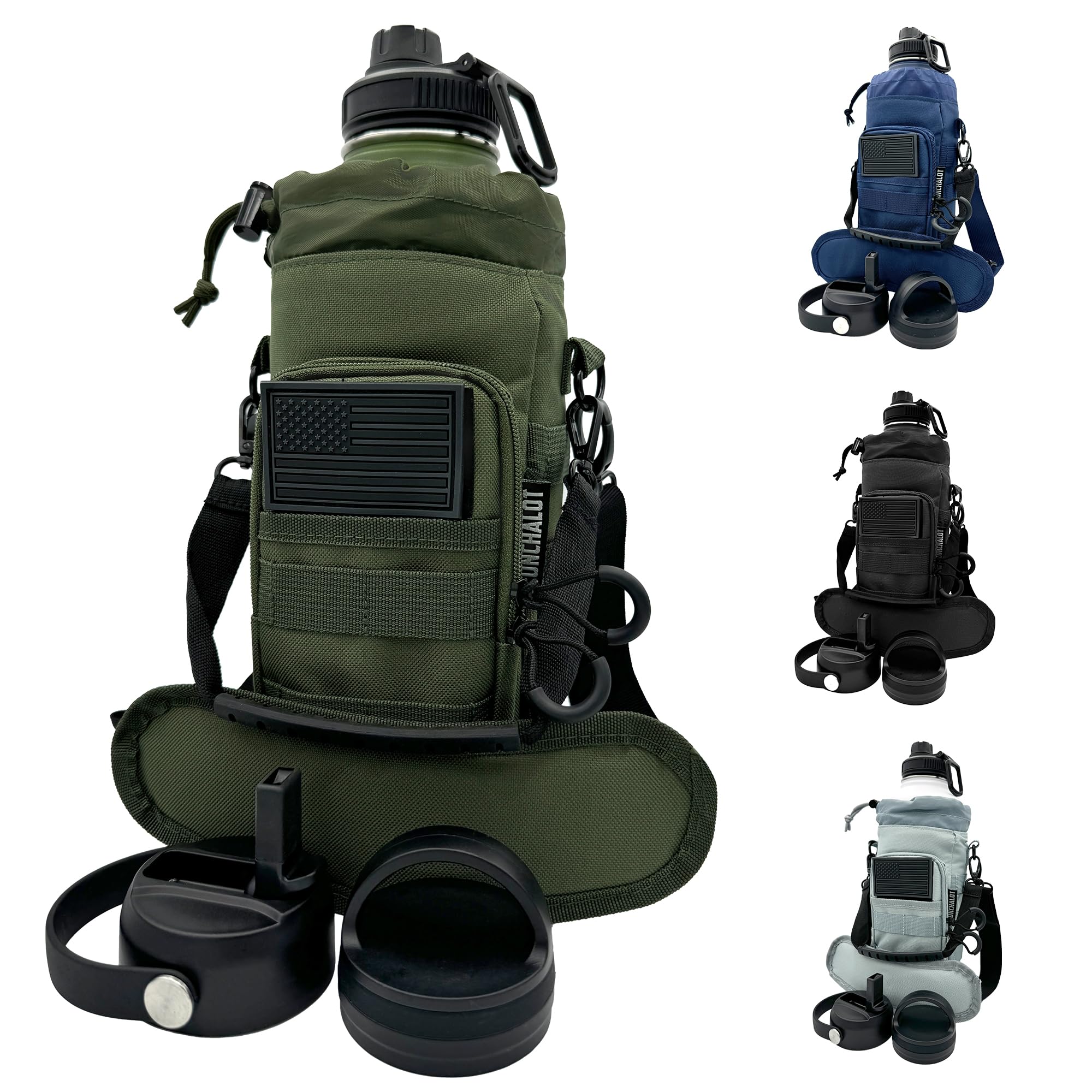 1 Gallon Water Jug - Insulated Stainless Steel Water Bottle with Carry Bag & Straw Lids - 128 Oz Large Capacity, Keep Cold & Hot, Green Tactical Design