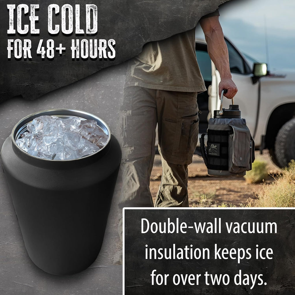 Iron Infidel Battle Bottle - One Gallon Insulated Water Bottle with Dual Carry Handles - 128 oz Tactical Stainless Steel Water Jug & Rugged Extra Large Sleeve With Storage (Betsy 128 Ounces)