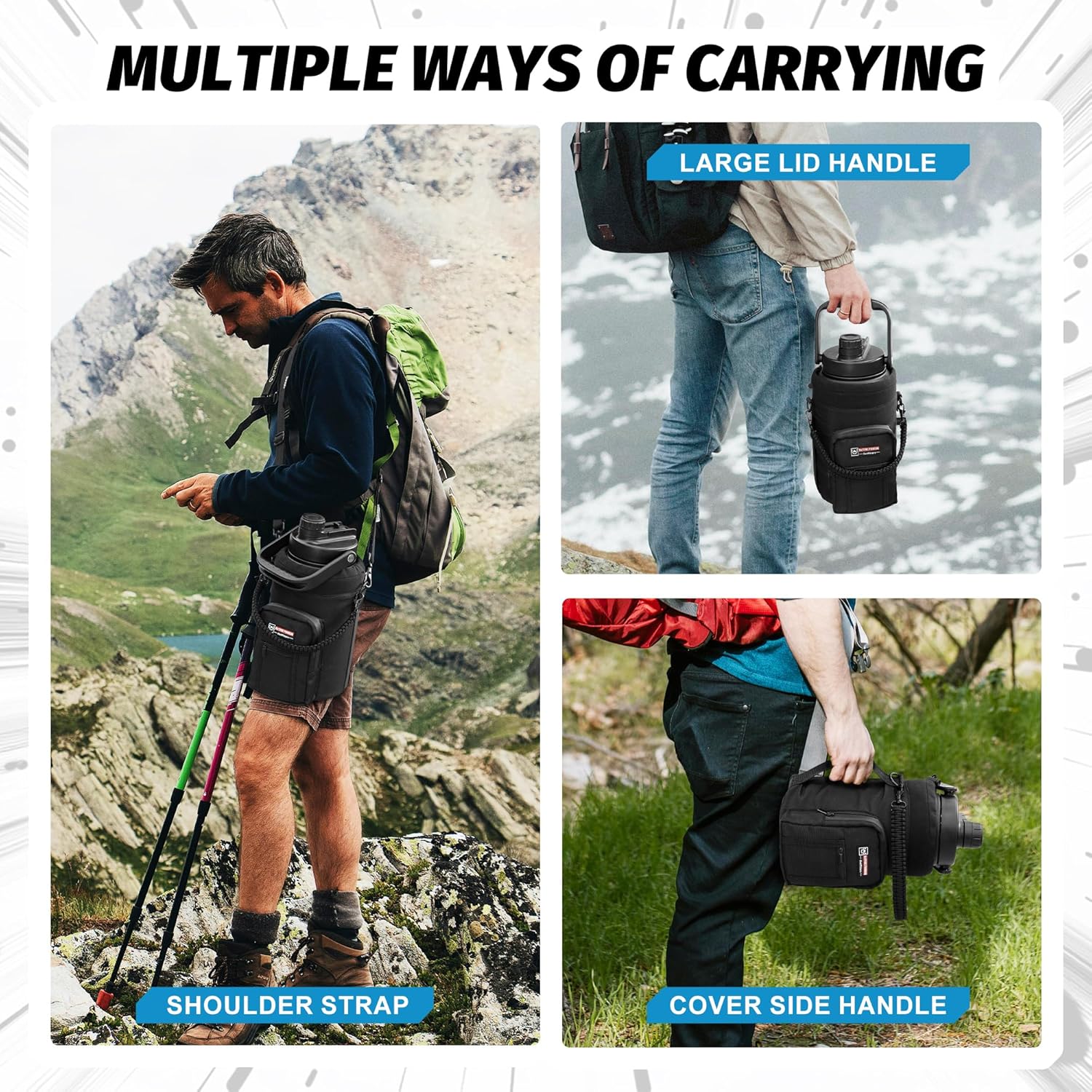 NATURE PIONEOR 1 Gallon Insulated Water Bottle - Double Vacuum Stainless Steel 128 oz Water Bottle with Holder/Carrier, Wide Mouth 1 gallon Water Jug for Outdoor Sports, Hiking, Camping, Gym